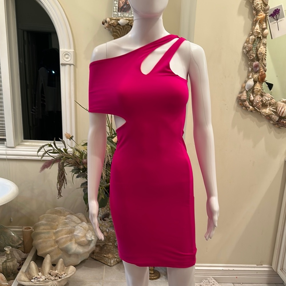 Pink Asymmetrical One Shoulder Bodycon Dress